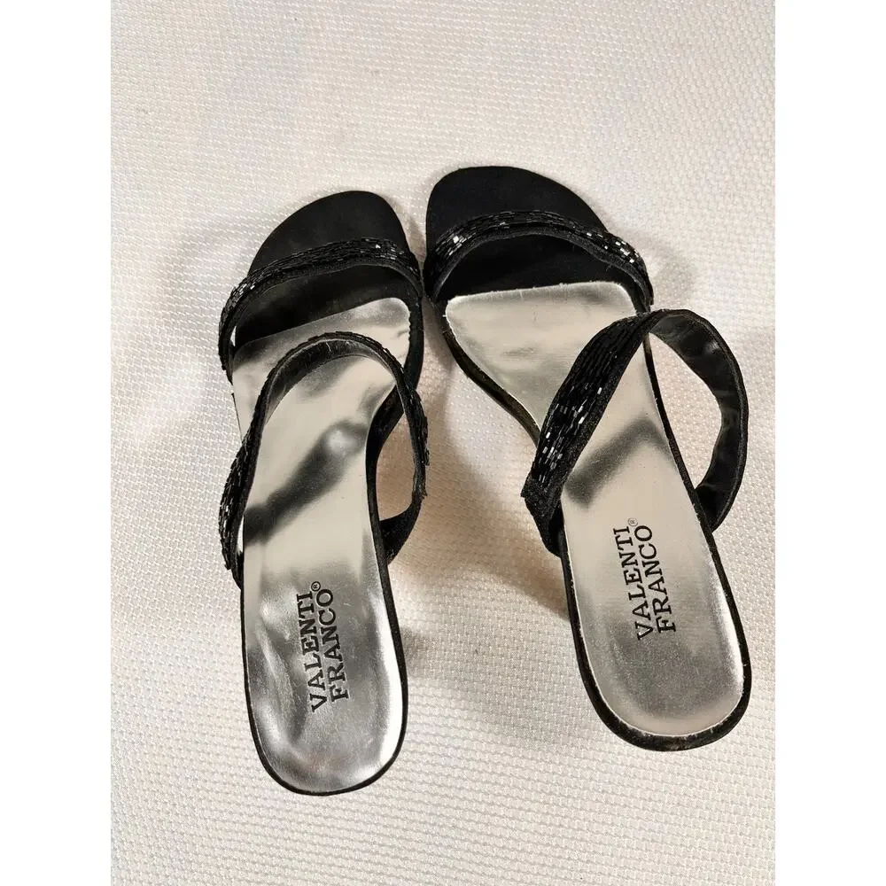 Valenti Franco Heels Ankle Strap Bling Black‎ 8M Leather